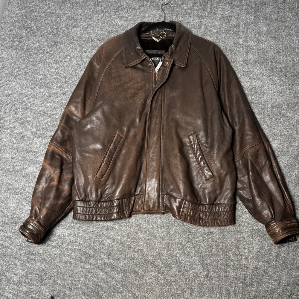 Vintage Trek New York Genuine Leather Mens  XL Brown Fur Lined Bomber Aviator
